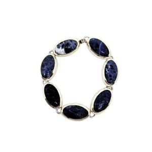 Vintage Mexico C-11 Sodalite Modernist Style 925 Sterling Silver Bracelet